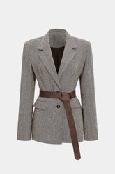 "Button Notched Lapel Belted Blazer"
