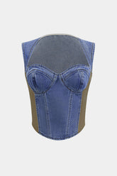 "Denim Bustier Patchwork Top"