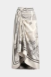 "Artistic Print Stain Drawstring Asymmetrical Ruched Skirt"