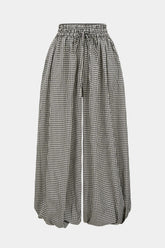 "Checkered Print Tie-Up Lantern Trousers"