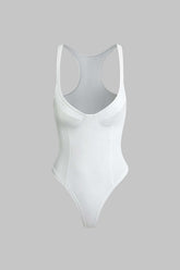 "Basic Solid Deep-V Neck Bustier Sleeveless Bodysuit"