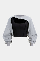 "Contrast Asymmetrical Long Sleeve Sweatshirt"