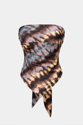 "Abstract Tie Dye Print Satin Knotted Backless Tube Top"