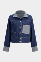 "Denim Button Patchwork Outerwear"