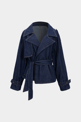 "Denim Belted Asymmetrical Outerwear"