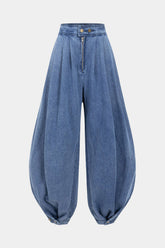"Denim High Waist Zipper Barrel Balloon Jeans"