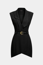 "Asymmetrical Ruched Belted Sleeveless Mini Dress"