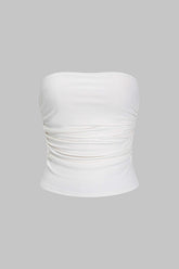 "Basic Solid Ruched Tube Top"