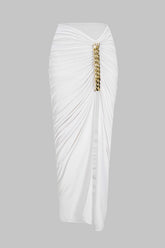 "Asymmetrical Ruched Chain Side Slit Skirt"