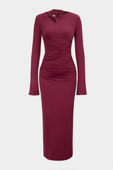 "Asymmetrical Cut Out Ruched Long Sleeve Maxi Dress"