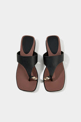 "Contrast Leather Metallic Square Toe Sandals"