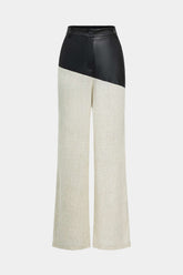 "Contrast Color Block Print Straight-leg Trousers"