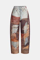 "Color Block Button Wide Leg Trousers"