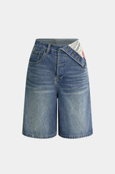 "Denim Asymmetrical Pocket Shorts"