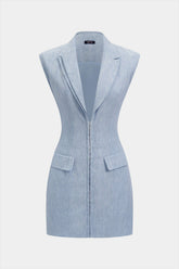 "Asymmetrical Notched Lapel V-Neck Cut Out Sleeveless Mini Dress"
