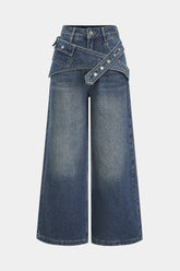 "Denim Asymmetrical Wide Leg Jeans"