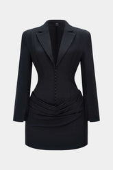 "Deep V-Neck Waist-Cinching Ruched Long Sleeve Mini Dress"