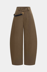 "Asymmetrical Metallic Decor Barrel Trousers"