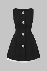 "Contrast Binding Button Detail Sleeveless Mini Dress"