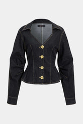"Denim Metallic Button Outerwear"