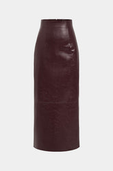 "Basic Solid Faux Leather Midi Skirt"