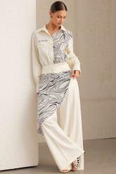 "Abstract Print Patchwork Button Pocket Long Sleeve Bodysuit"