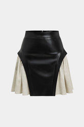 "Color Block Patchwork Ruched Zipper Skirt"
