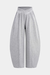 "Crossed Shirred Waist Barrel Pants"