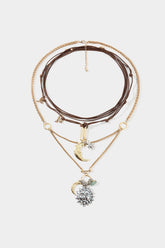 "Alloy Multi-Layer Sun Moon Necklace"