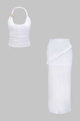 "Asymmetrical Twist Knot Metallic Skirt Set"