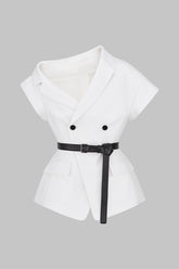 "Asymmetrical Neck Belted Vest"