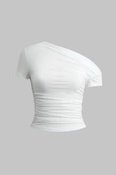 "Basic Asymmetrical Ruched T-shirt"