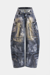 "Abstract Print Pocket Barrel Trousers"