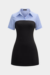 "Contrast Stripes Print Short Sleeve Mini Dress"