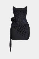 "3D Floral Ruffle Corset Mini Dress"