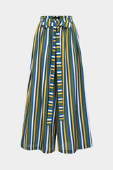 "Contrast Stripe Print Ruched Tie Front Trousers"