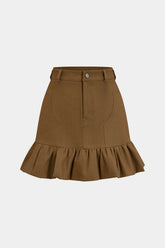 "Denim High Waist Ruched Hem Skirt"