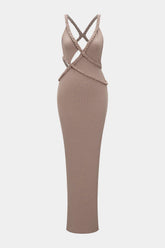 "Asymmetrical Braided Backless Sleeveless Maxi Dress"