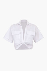 "Basic Flap Pocket Twist Hem Shirt"