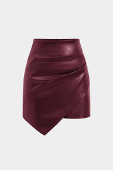 "Asymmetrical Faux Leather Ruched Skirt"