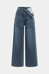 "Denim Asymmetrical High Waist Straight Leg Jeans"