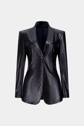 "Crocodile Print Faux Leather V-Neck Pocket Jakcet"