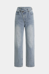 "Asymmetric Waist Straight Leg Jeans"