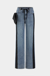"Bow Tie Patchwork Pocket Straight Leg Jeans"