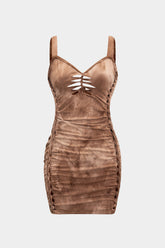 "Cut Out Detail Ruched Backless Sleeveless Midi Dress"