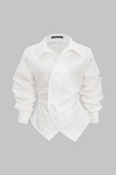 "Button Irregular Ruched Long-Sleeve Shirt"