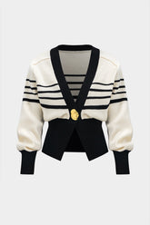 "Contrast Knit Metallic Button Cardigan"