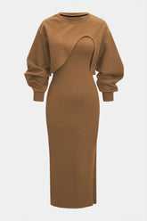 "Asymmetrical Long-Sleeve Top And Sleeveless Dress Set"