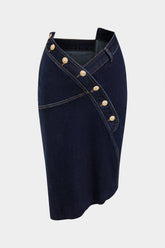 "Denim Asymmetry Button Skirt"