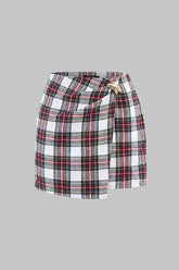 "Contrast Plaid Print Asymmetrical High Waist Mini Skirt"
